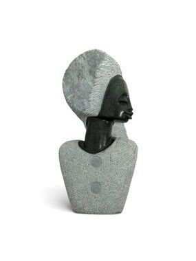 Female Bust Sculpture Hand Carved Stone Gray Green Heavy 12"
